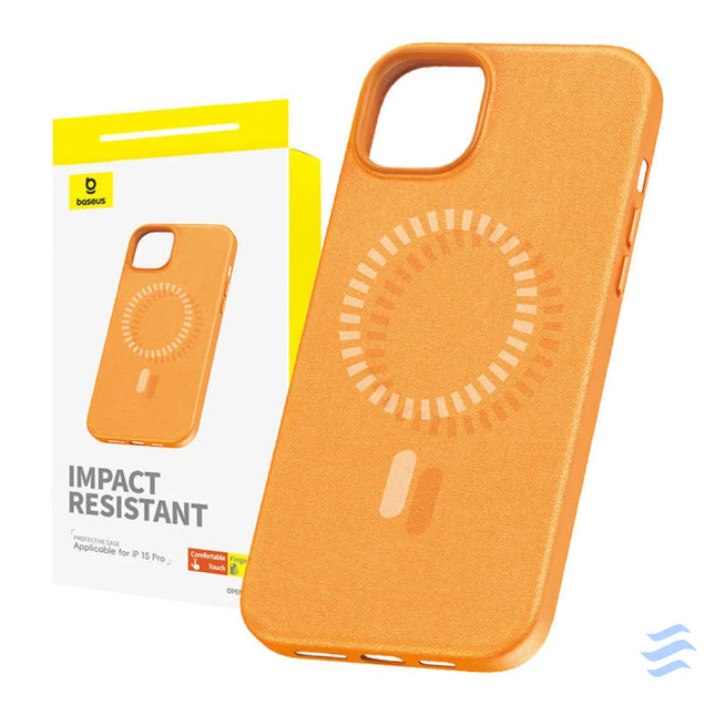 Magnetic Phone Case for iPhone 15 Pro Baseus Fauxther Series (Orange) Protective cases for smartphones