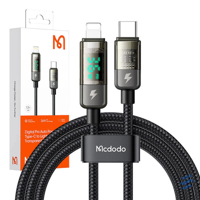 Mcdodo CA 3600 USB C to Lightning cable auto power off 36W 1.2m (black) USB C to Lightning