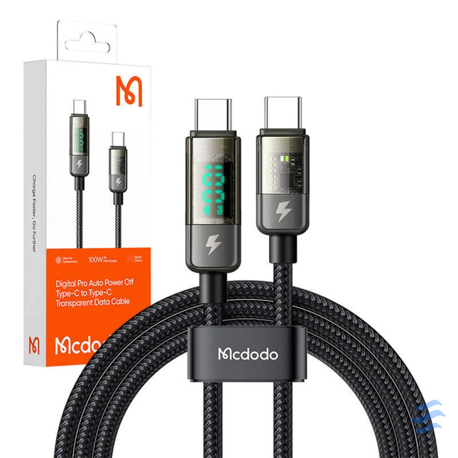 Mcdodo CA 3611 USB C to USB C cable auto power off PD 100W 1.8m (black) USB C to USB C