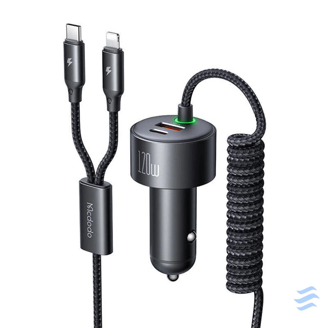 Mcdodo CC 0370 car charger USB C Lightning 120W retractable cables Car chargers