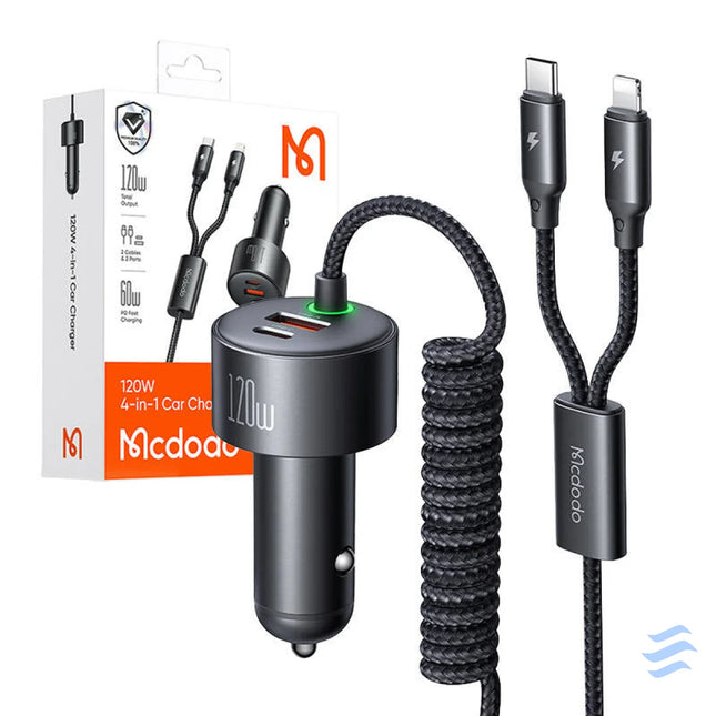 Mcdodo CC 0370 car charger USB C Lightning 120W retractable cables Car chargers