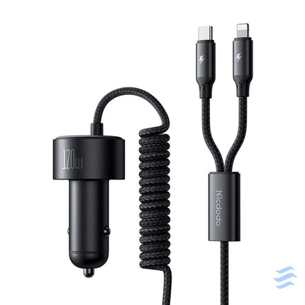 Mcdodo CC 0370 car charger USB C Lightning 120W retractable cables Car chargers