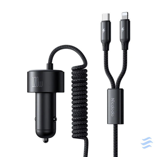 Mcdodo CC 0370 car charger USB C Lightning 120W retractable cables Car chargers