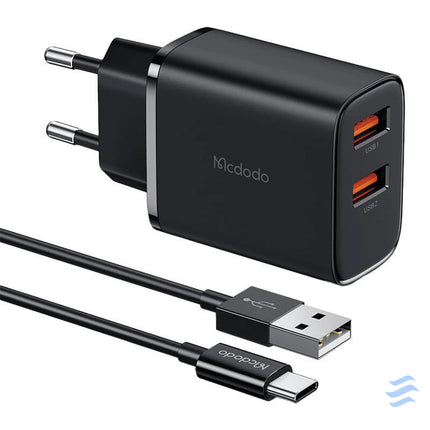 Mcdodo CH 5072 USB A*2 12W power charger + USB A to USB C cable (black) mains chargers