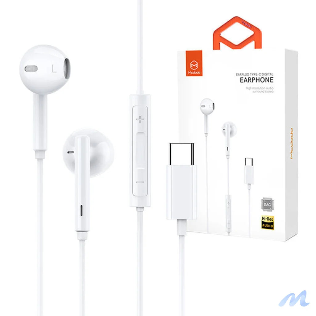 Mcdodo HP-7500 wired headphones, USB-C (white)