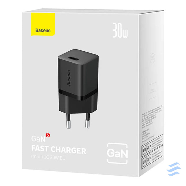Mini wall charger Baseus GaN5 30W (black) mains chargers
