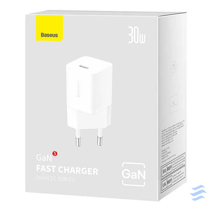 Mini wall charger Baseus GaN5 30W (white) mains chargers