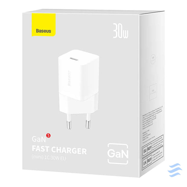Mini wall charger Baseus GaN5 30W (white) mains chargers