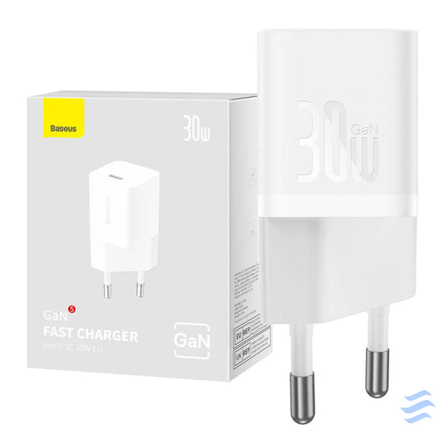 Mini wall charger Baseus GaN5 30W (white) mains chargers