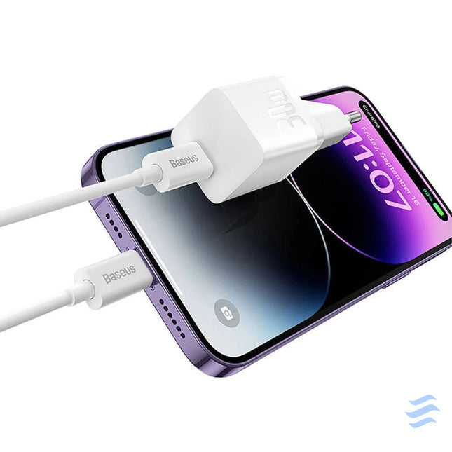 Mini wall charger Baseus GaN5 30W (white) mains chargers