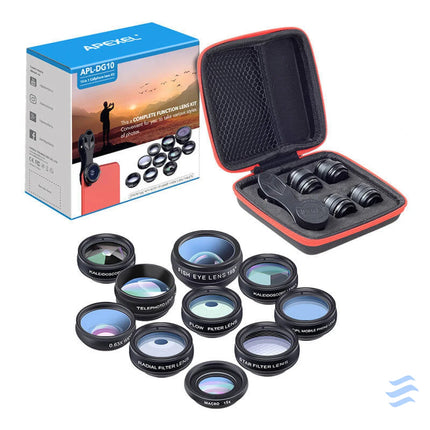 Mobile lens kit APEXEL APL DG10 10 in 1 (black) Phone lenses
