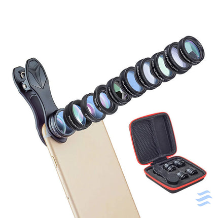 Mobile lens kit APEXEL APL DG10 10 in 1 (black) Phone lenses