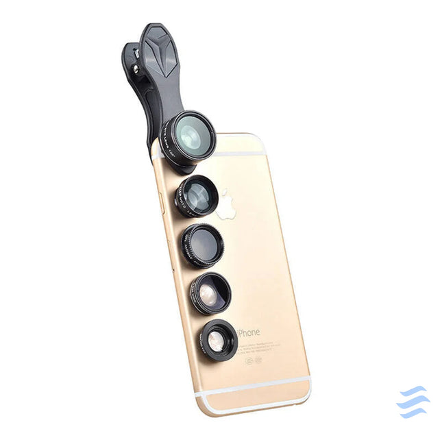 Mobile lens kit APEXEL APL DG5H 5 in 1 universal (black) Phone lenses