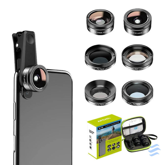 Mobile lens kit APEXEL APL DG6V2 6 in 1 universal (black) Phone lenses