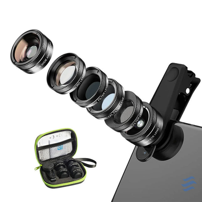 Mobile lens kit APEXEL APL DG6V2 6 in 1 universal (black) Phone lenses