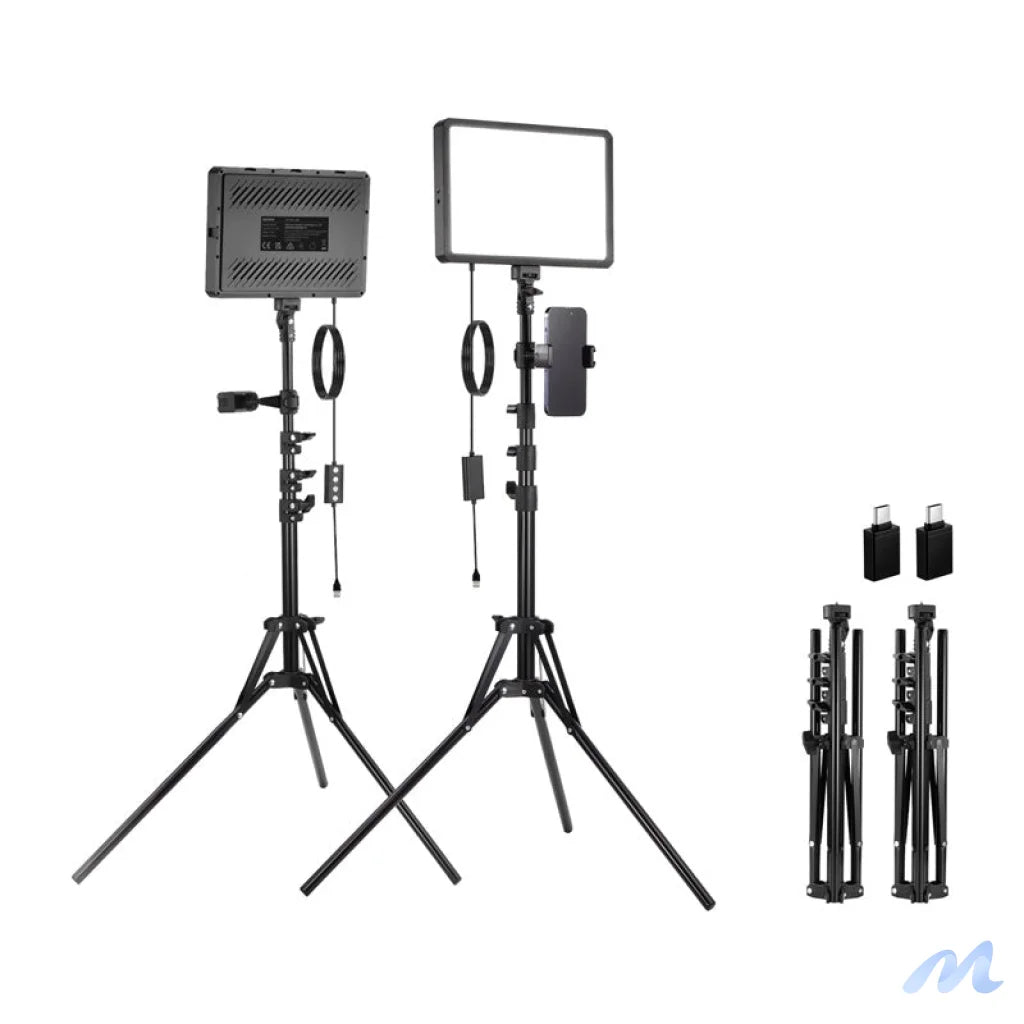 Neewer BP300 studio set two LED lights + tripods + phone holders