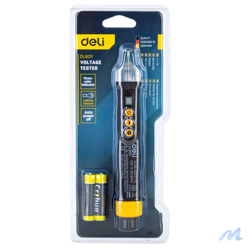 Non-contact voltage tester Deli Tools EDL8011, 12/48-1000V AC (black)