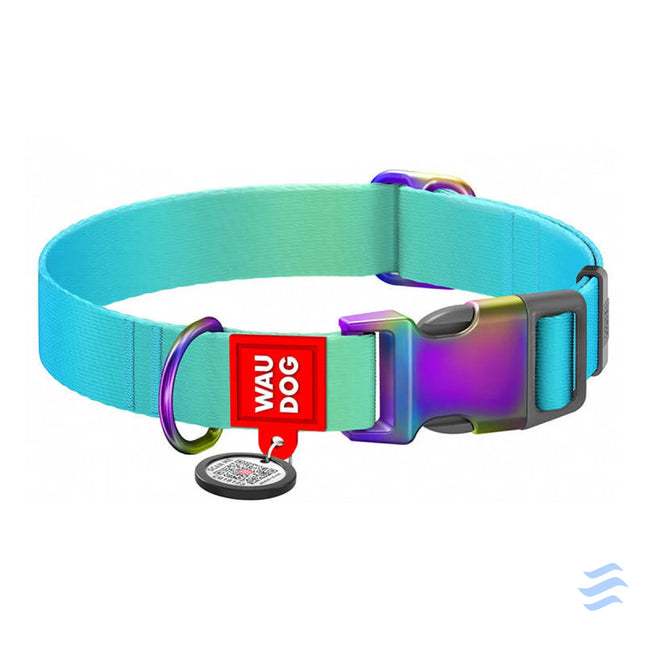 Nylon collar with QR code for Waudog gradient dog blue size XL Walking and transportation