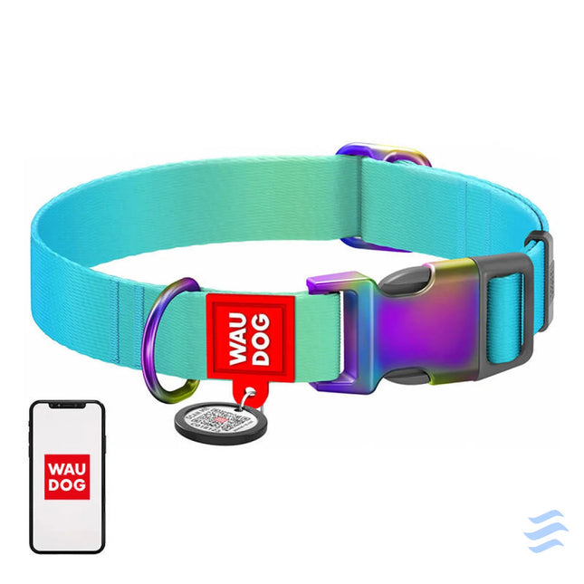 Nylon dog collar with QR code WAUDOG 15 mm wide 25 35 cm long blue Walking and transportation