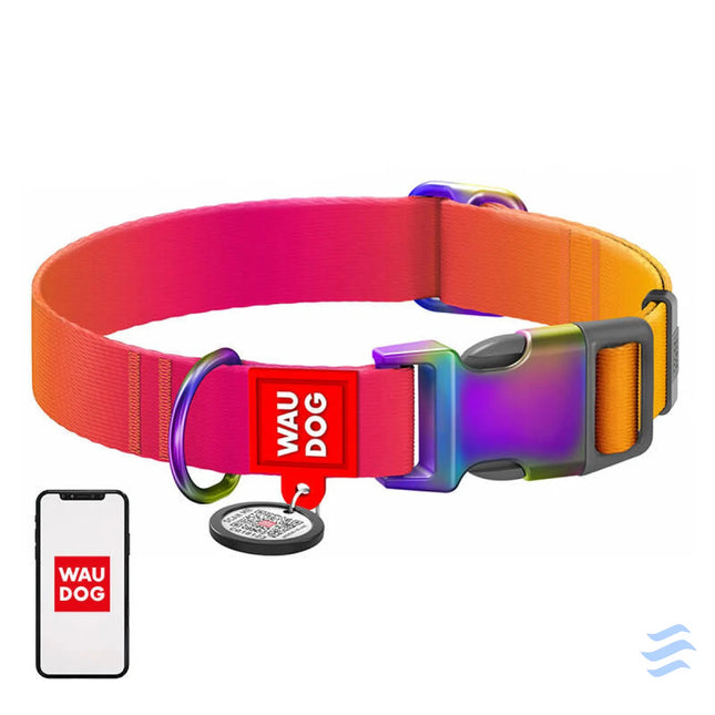 Nylon dog collar with QR code WAUDOG 15 mm wide 25 35 cm long orange Walking and transportation