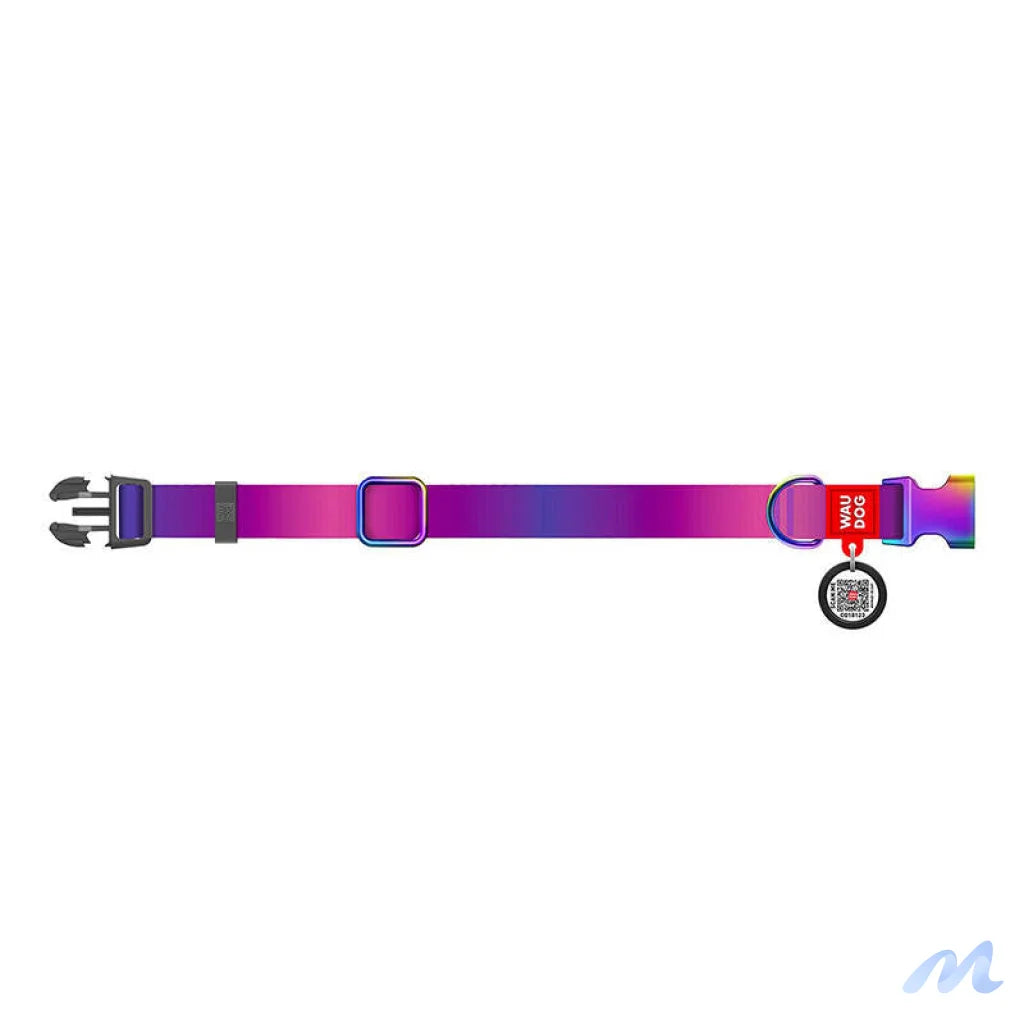 Nylon dog collar with QR code WAUDOG 15 mm wide, 25-35 cm long purple