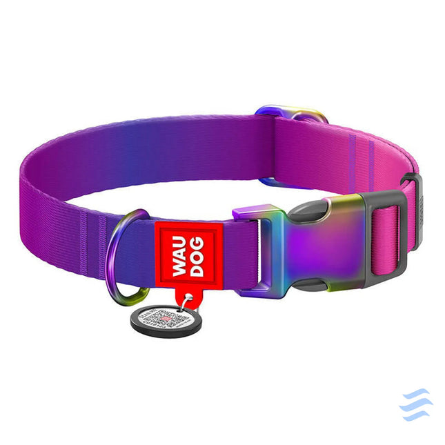 Nylon dog collar with QR code WAUDOG 15 mm wide 25 35 cm long purple Walking and transportation