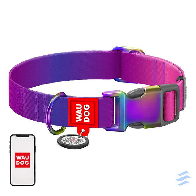 Nylon dog collar with QR code WAUDOG 15 mm wide 25 35 cm long purple Walking and transportation