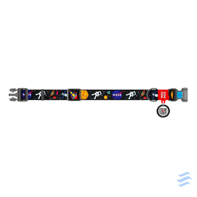 Nylon dog collar with QR code Waudog ’NASA’ size M Walking and transportation