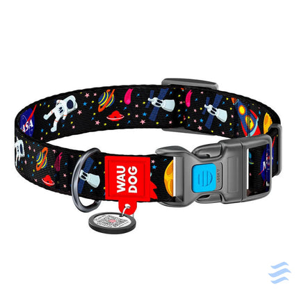 Nylon dog collar with QR code Waudog ’NASA’ size M Walking and transportation