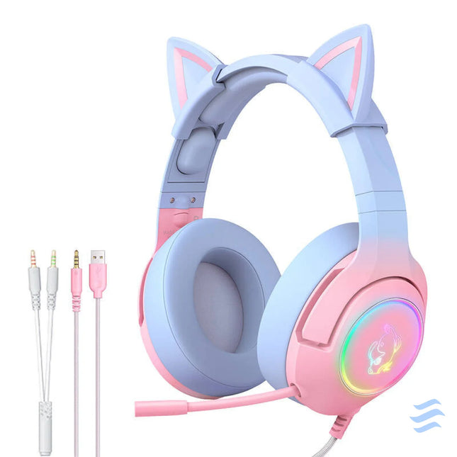 ONIKUMA K9 Pink and Blue Gaming Headphones Over ear