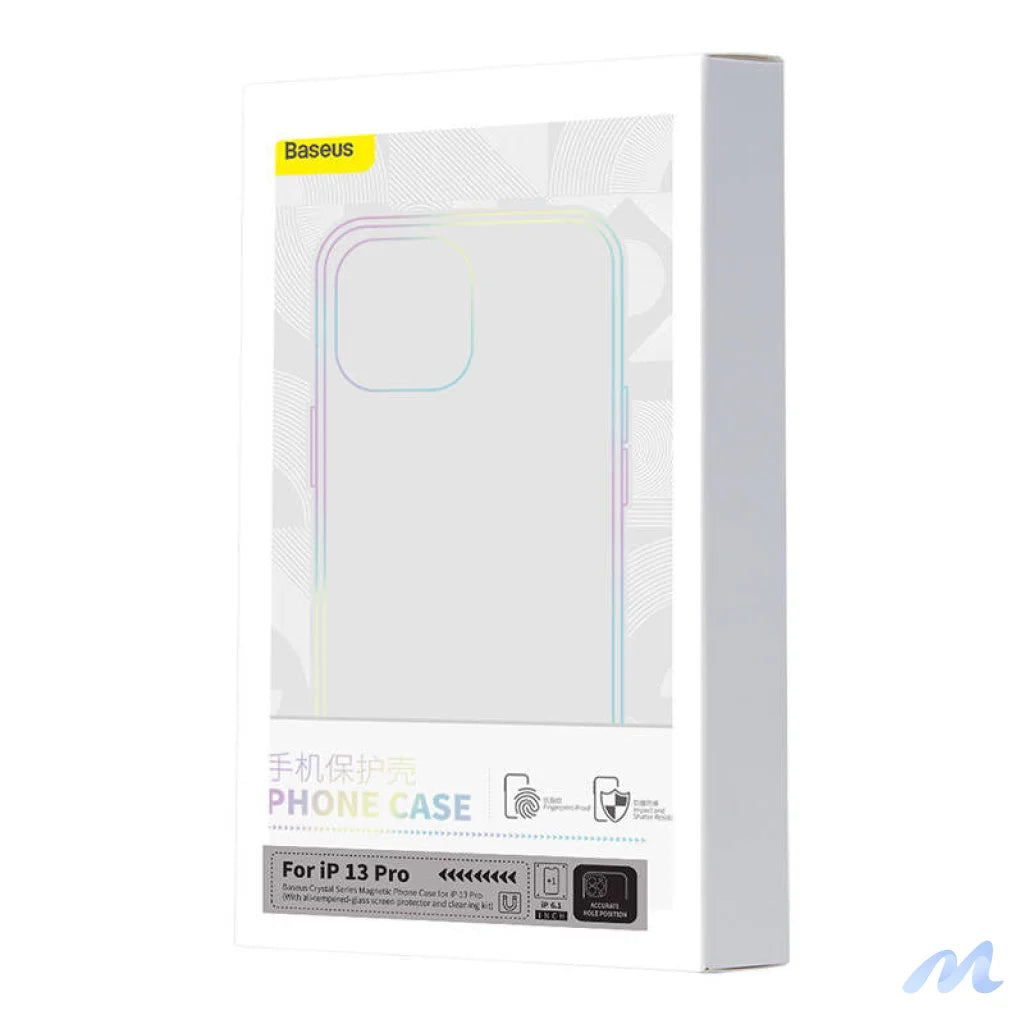 Phone case Baseus Magnetic Crystal Clear for iPhone 13 Pro (transparent) with all-tempered-glass screen protector and cleaning kit