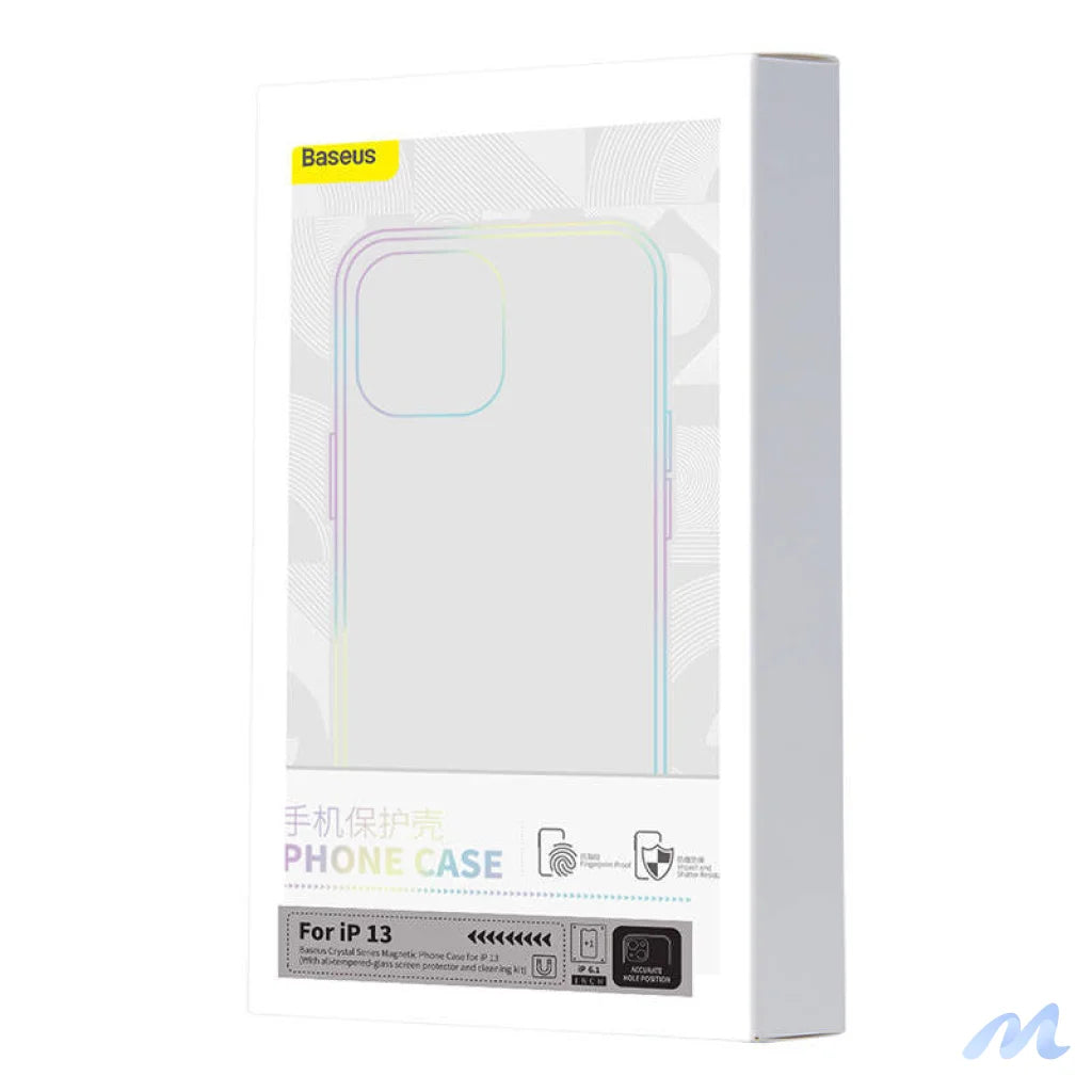 Phone case Baseus Magnetic Crystal Clear for iPhone 13 (transparent) with all-tempered-glass screen protector and cleaning kit