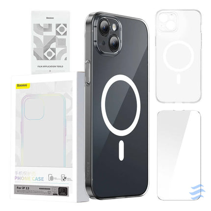 Phone case Baseus Magnetic Crystal Clear for iPhone 13 (transparent) with all tempered glass screen protector and
