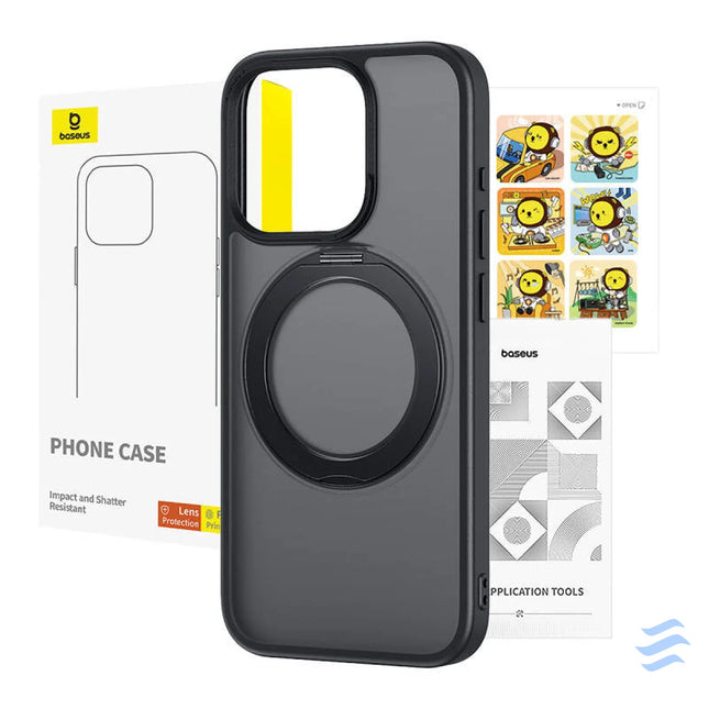 Phone Case Baseus SkyRing Magnetic with Stand for iP 14 Pro Max + tempered glass and cleaning kit (black) Protective