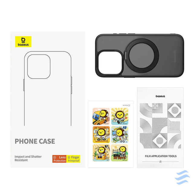 Phone Case Baseus SkyRing Magnetic with Stand for iP 14 Pro Max + tempered glass and cleaning kit (black) Protective