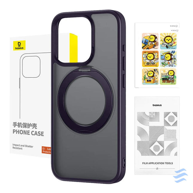 Phone Case Baseus SkyRing Magnetic with Stand for iP 14 Pro Max + tempered glass and cleaning kit (purple) Protective