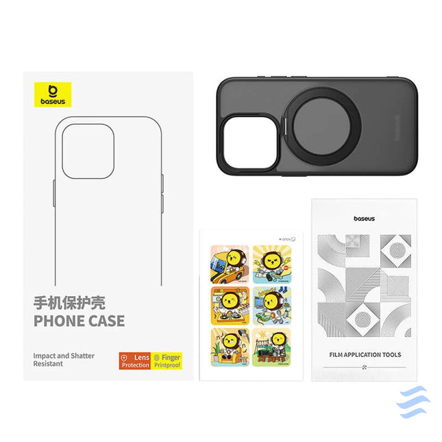 Phone Case Baseus SkyRing Magnetic with Stand for iP 15 Pro + tempered glass and cleaning kit (black) Protective cases