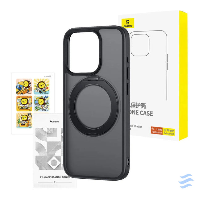 Phone Case Baseus SkyRing Magnetic with Stand for iP 15 Pro + tempered glass and cleaning kit (black) Protective cases