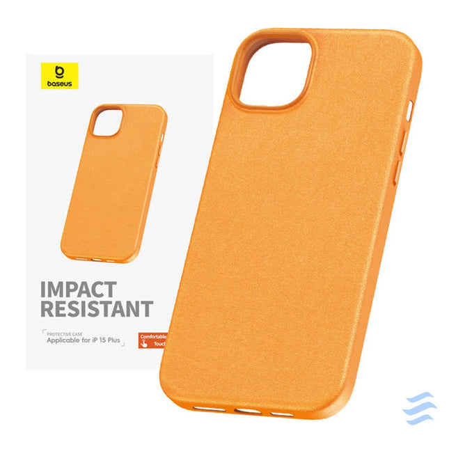 Phone Case for iPhone 15 Plus Baseus Fauxther Series (Orange) Protective cases for smartphones