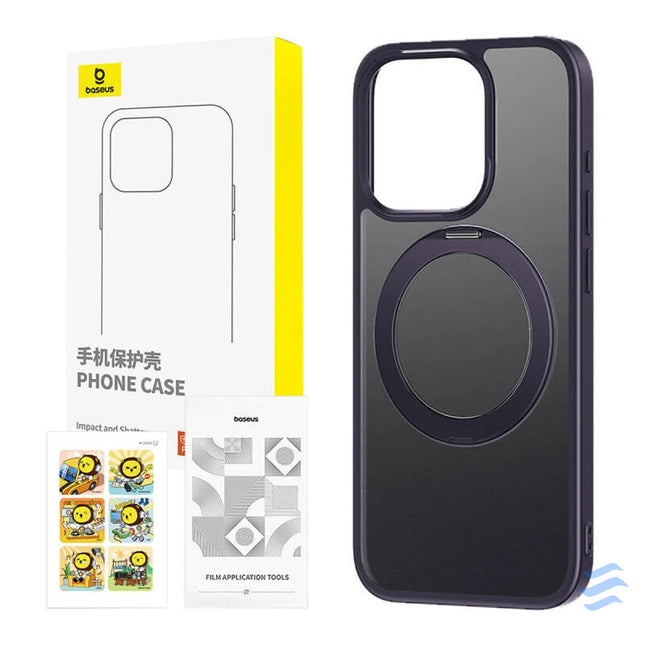Phone Case with Stand Baseus SkyRing 360° for iP 14 Pro + tempered glass and cleaning kit (purple) Protective cases for