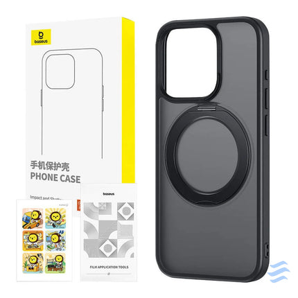 Phone Case with Stand Baseus SkyRing 360° for iP 15 + tempered glass and cleaning kit (black) Protective cases for