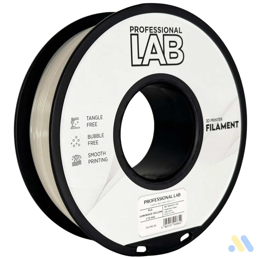 PLA Luminous is a glow-in-the-dark filament that absorbs light and emits it in the dark, perfect for decorative or artistic prints. It contains phosphorescent particles, so a hardened steel nozzle is recommended for long-term use.