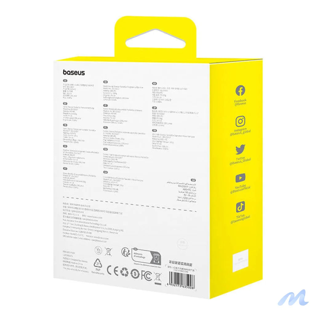 Portable Air Pump Baseus PocketGo (White)