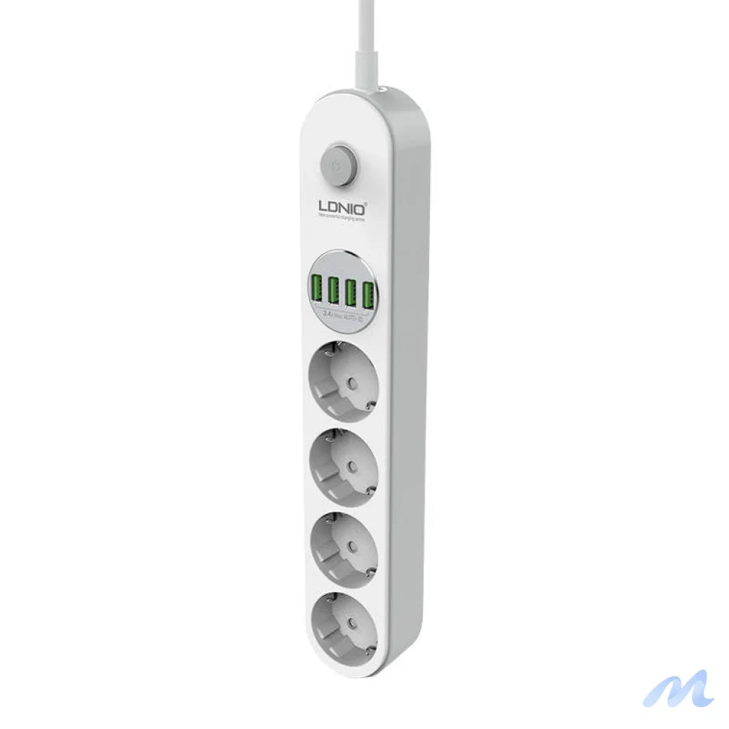 Power strip with 4 AC sockets, 4x USB, LDNIO SE4432, 2m (white)
