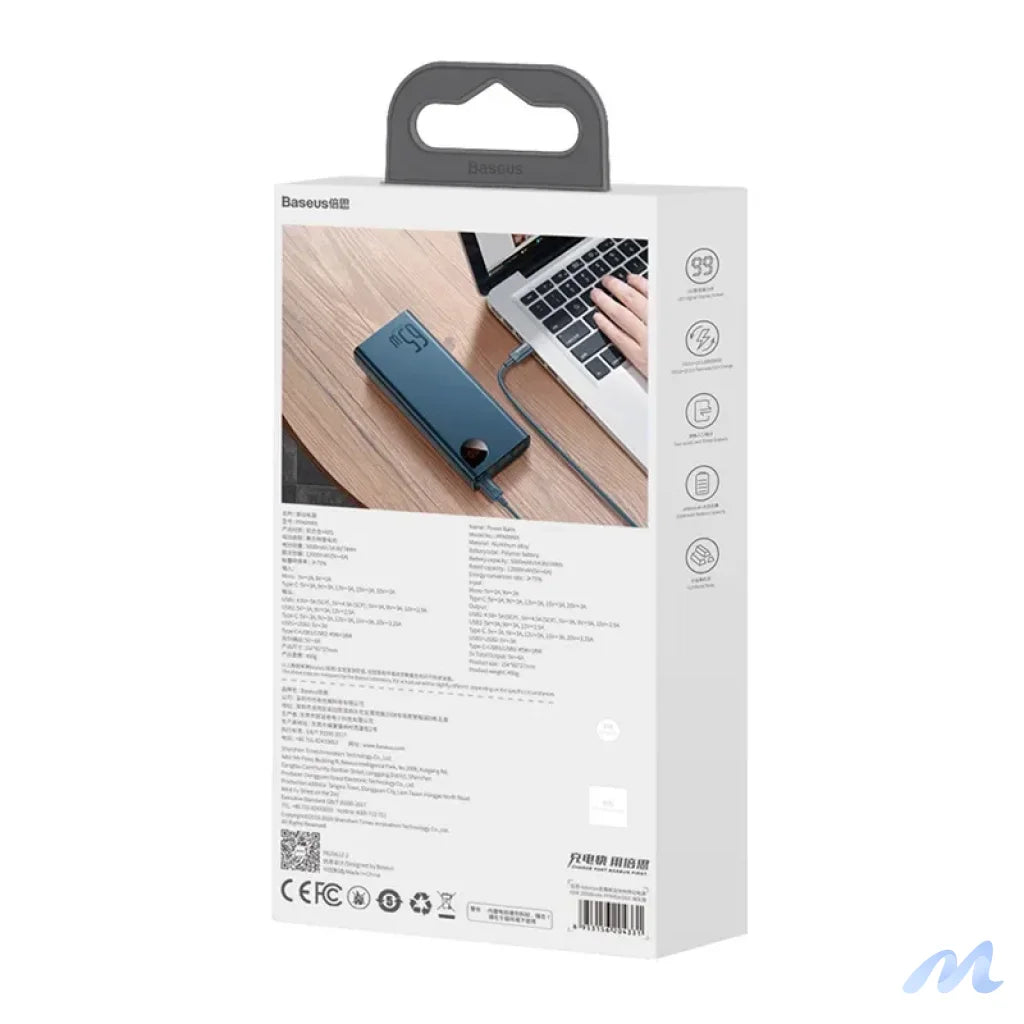 Powerbank Baseus Adaman Metal 20000mAh PD QC 3.0 65W 2xUSB + USB-C + micro USB (Blue)