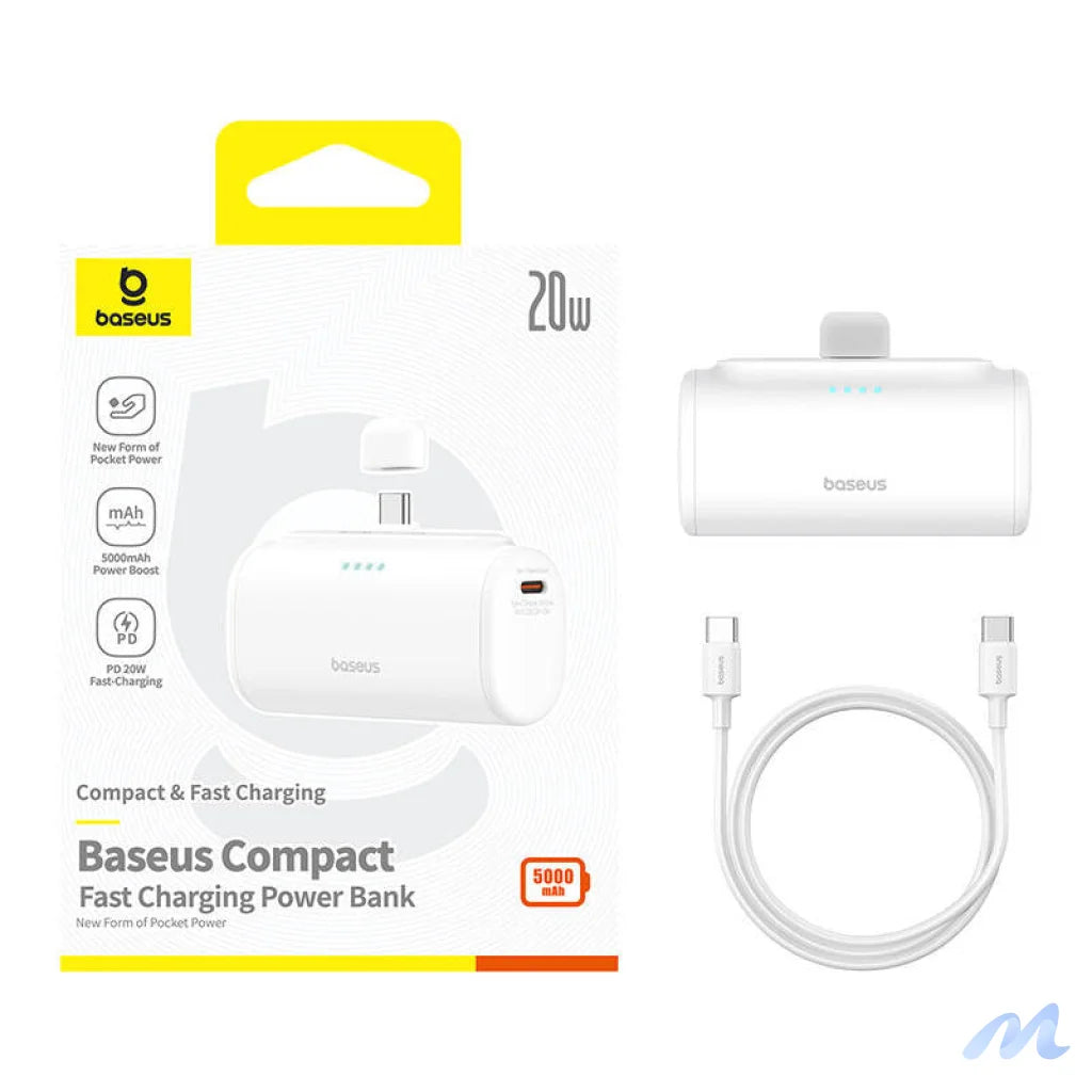 Powerbank Baseus Compact 5000mAh, 20W, USB-C (biały)