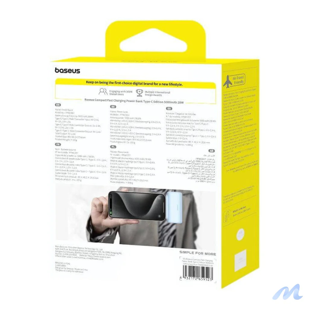 Powerbank baseus Compact USB-C 5000mAh, 20W (blue)