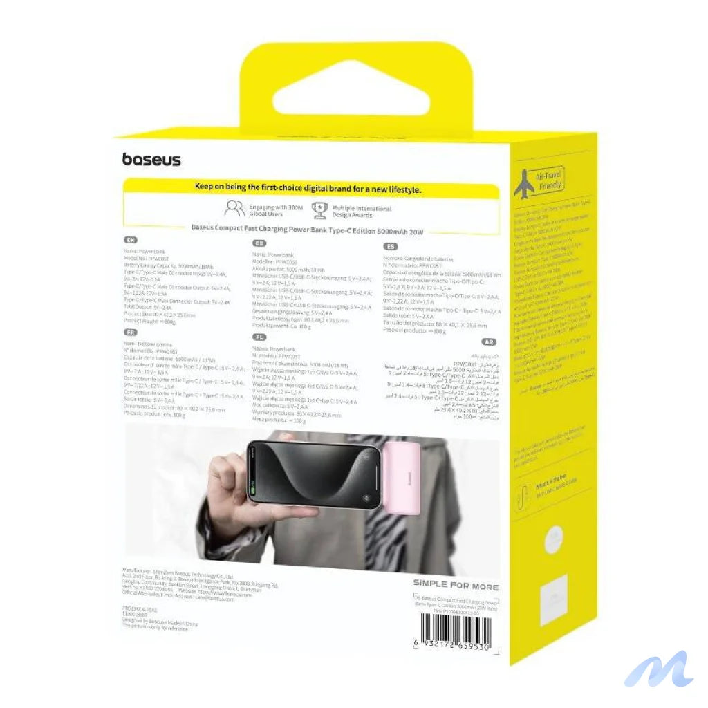 Powerbank Baseus Compact USB-C 5000mAh, 20W (pink)