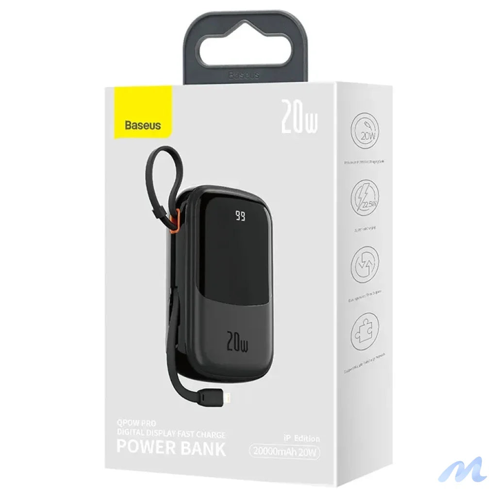Powerbank Baseus Qpow PRO with Lightning cable, USB-C port and USB 20000mAh, 20W (Black)