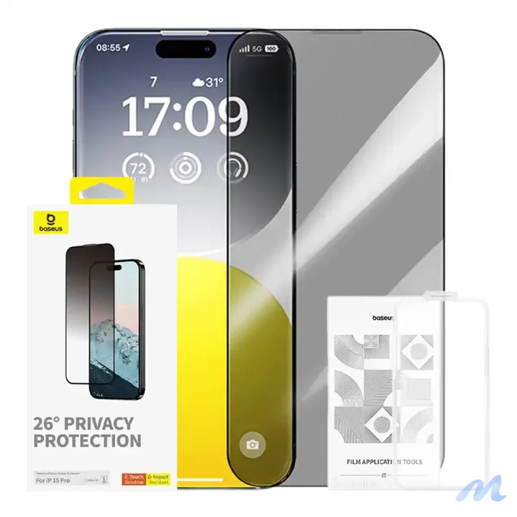 Privacy Protection Tempered Glass Baseus Diamond iPhone 15 Pro